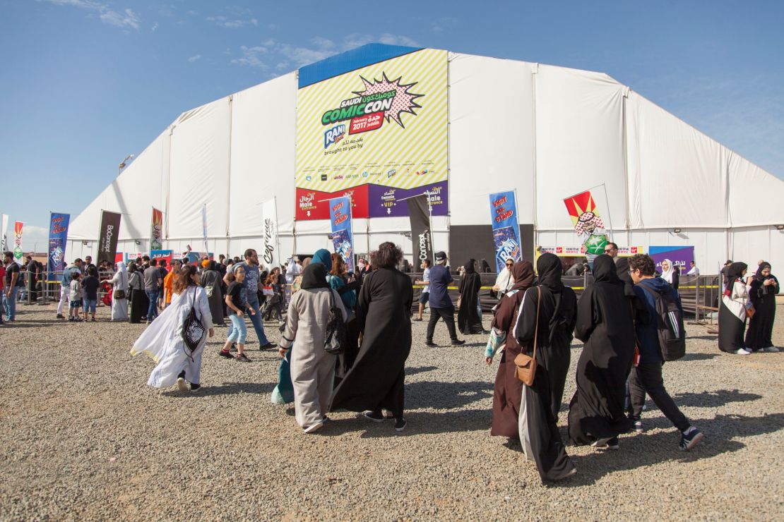 People arrive at Saudi Arabia's first Comi Con.