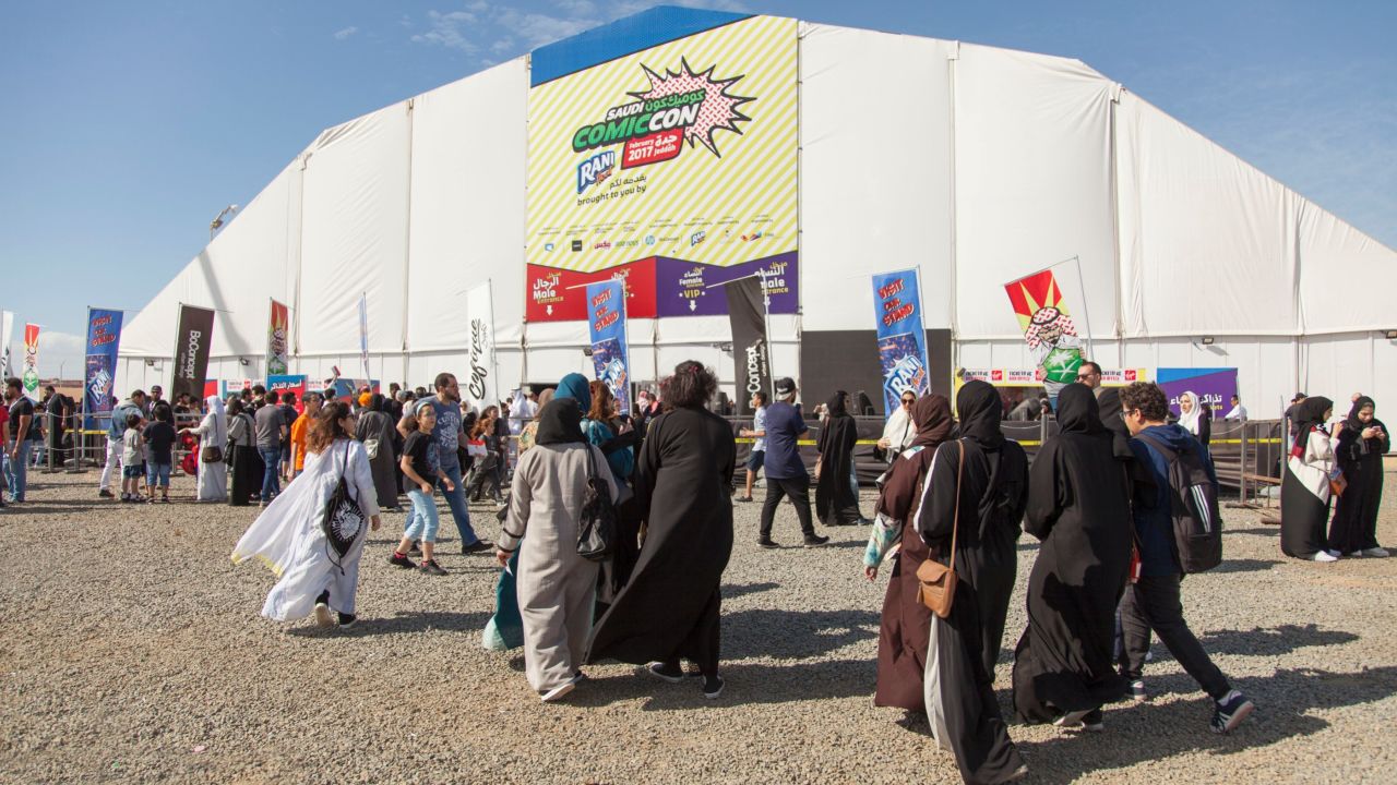 People arrive at Saudi Arabia's first Comi Con.