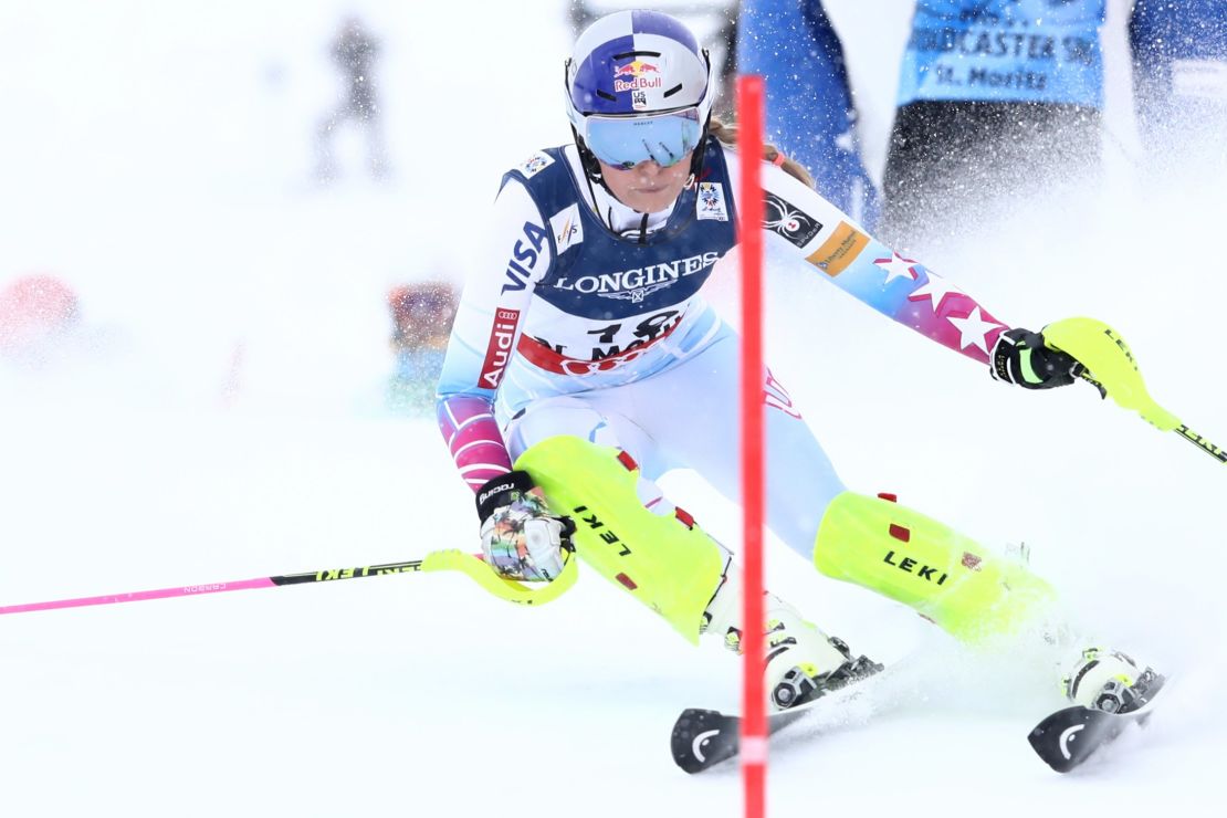 Lindesy Vonn competes in the women's combined slalom during the FIS Alpine World Ski Championships in St Moritz, Switzerland.