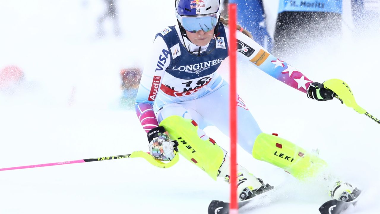 Lindesy Vonn competes in the women's combined slalom during the FIS Alpine World Ski Championships in St Moritz, Switzerland.