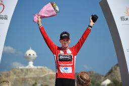 Belgium's Ben Hermans raises his arms in celebration after winning the Tour of Oman.