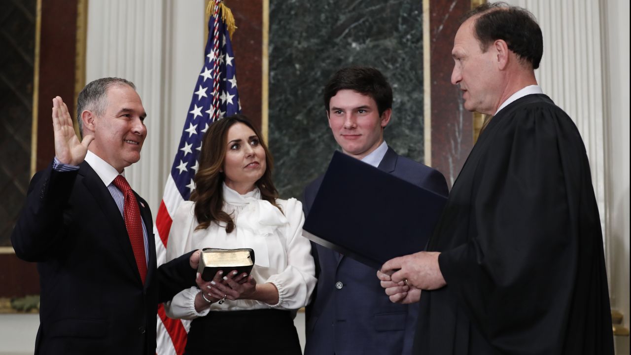 Supreme Court justice Samuel Alito swears in Scott Pruitt as the new administrator of the Environmental Protection Agency on Friday, February 17. Holding the Bible is Pruitt's wife, Marlyn, and they were joined by their son, Cade. Pruitt, the former attorney general of Oklahoma, <a href="http://www.cnn.com/2017/02/17/politics/senate-epa-scott-pruitt/" target="_blank">was confirmed by the Senate 52-46.</a>