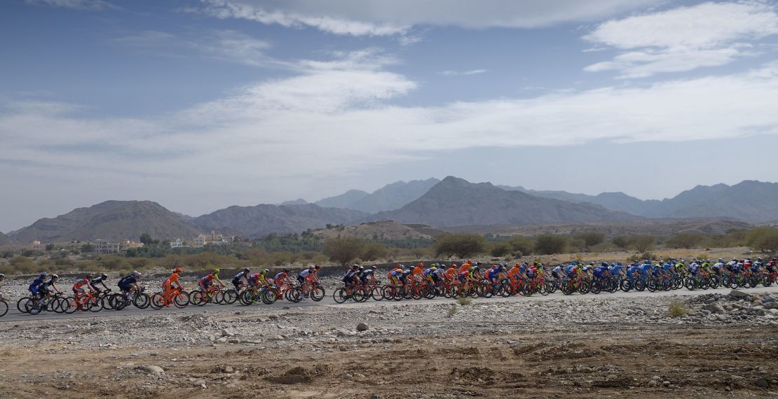 The peloton rides during the first stage of the Tour of Oman's 8th edition.