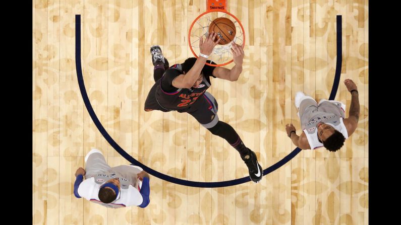 Anthony Davis throws down a reverse dunk during the <a href="index.php?page=&url=http%3A%2F%2Fwww.cnn.com%2F2017%2F02%2F20%2Fsport%2Fgallery%2F2017-nba-all-star-game-best-photos%2Findex.html" target="_blank">NBA All-Star Game</a> on Sunday, February 19. Davis scored 52 points -- an All-Star Game record -- as the Western Conference won 192-182. It was the highest-scoring All-Star Game in NBA history.