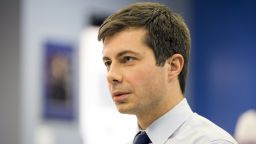 Mayor Pete Buttigieg of South Bend, Indiana, talks to a reporter on January 4, about the race for chairman of the Democratic National Committee.