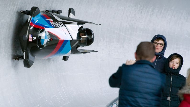 American Elana Meyers Taylor drives a bobsled during a training run in Schonau am Konigssee, Germany, on Wednesday, February 15. The World Championships are taking place there through February 26.