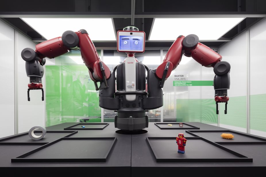 Baxter, developed by Rethink Robotics, can perform simple tasks, like loading and unloading boxes. 