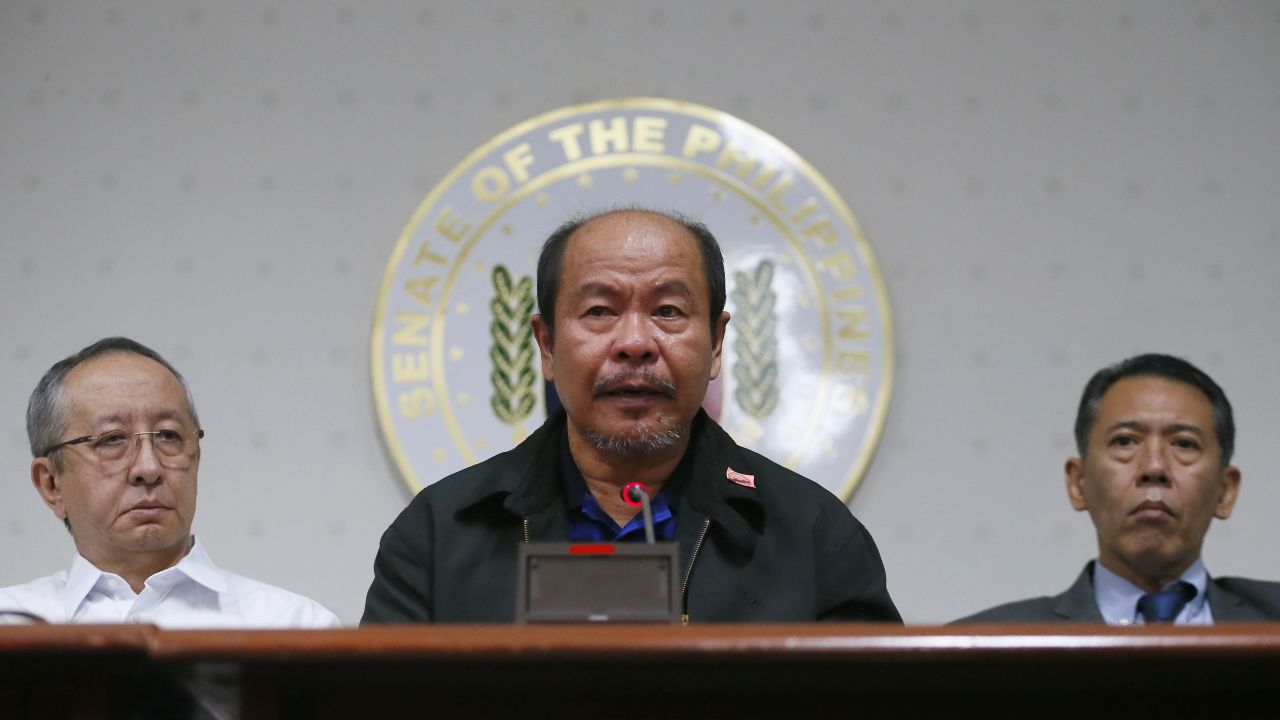 Retired police officer Arturo Lascanas speaks during a news conference at the Philippine Senate in suburban Pasay, south of Manila, on Monday, February 20.
