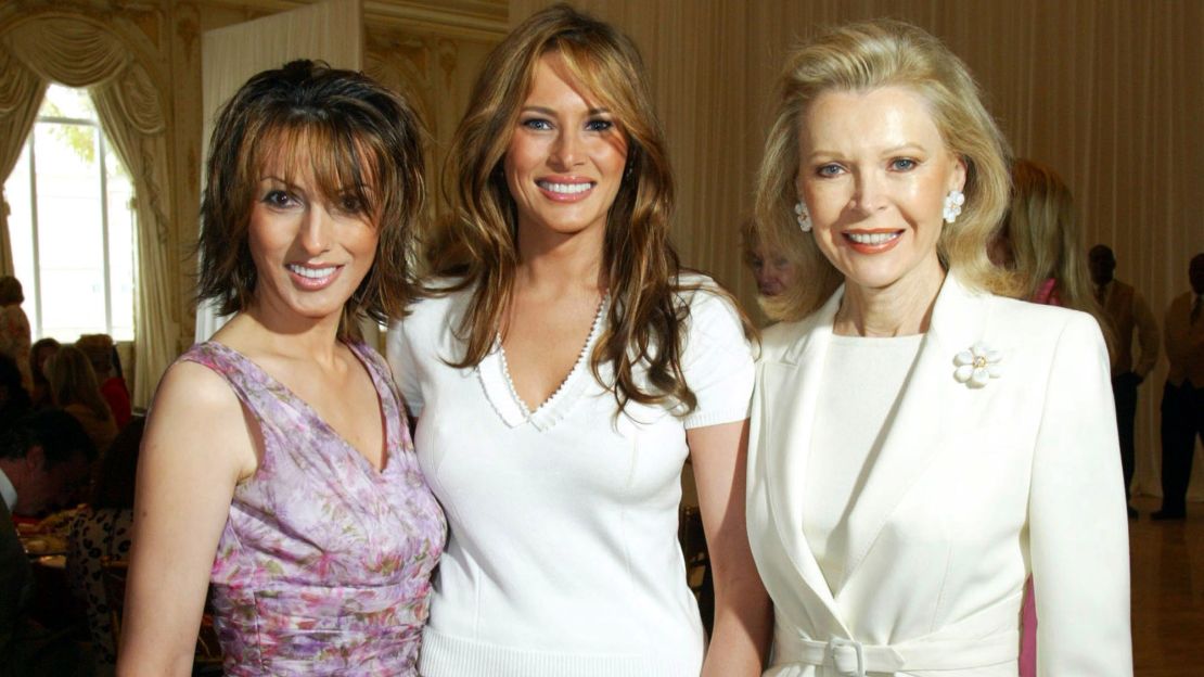 Ines Knauss, Melania Trump, and Audrey Gruss attend the Valentino Fashion Luncheon benefitting Boy's Club of New York at Mar-a-Lago February 4, 2005 in Palm Beach Florida. (Photo by Lucien Capehart Photography, Inc/Getty Images)