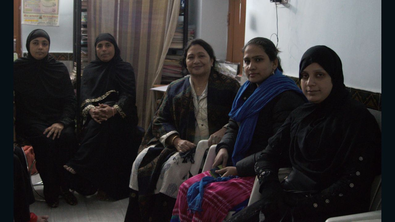 Farha, far right, says her husband divorced her last year by saying Talaq three times. 