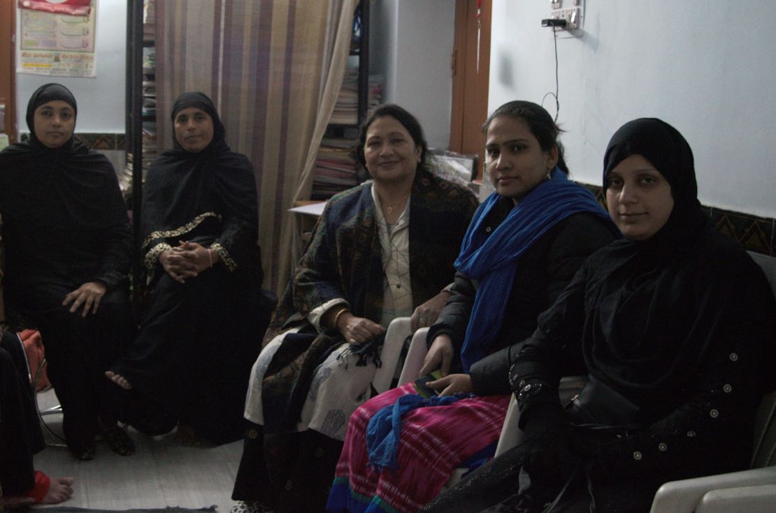 Farha, far right, says her husband divorced her last year by saying Talaq three times.