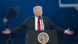 NORTH CHARLESTON, SC - FEBRUARY 17: U.S. President Donald Trump addresses a crowd during the debut event for the Dreamliner 787-10 at Boeing's South Carolina facilities on February 17, 2017 in North Charleston, South Carolina. The airplane begins flight testing later this year and will be delivered to airline customers starting in 2018.  (Photo by Sean Rayford/Getty Images)