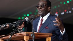 Zimbabwe's President Robert Mugabe delivers a speech during celebrations marking his birthday in Masvingo on February 27, 2016. / AFP / JEKESAI NJIKIZANA        (Photo credit should read JEKESAI NJIKIZANA/AFP/Getty Images)