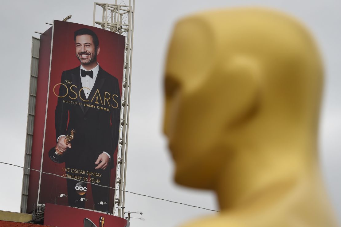 An Oscar statue is seen as preparations get underway for the 89th Annual Academy Awards February 20, 2017 in Hollywood, California. 
The 2017 Oscars, hosted by Jimmy Kimmel, will take place at the Dolby Theatre in Hollywood, California on February 26, 2017.