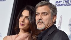 HOLLYWOOD, CA - OCTOBER 26:  Amal Alamuddin (L) and actor George Clooney attend the premiere of Warner Bros. Pictures' "Our Brand Is Crisis" at TCL Chinese Theatre on October 26, 2015 in Hollywood, California.  (Photo by Kevin Winter/Getty Images)