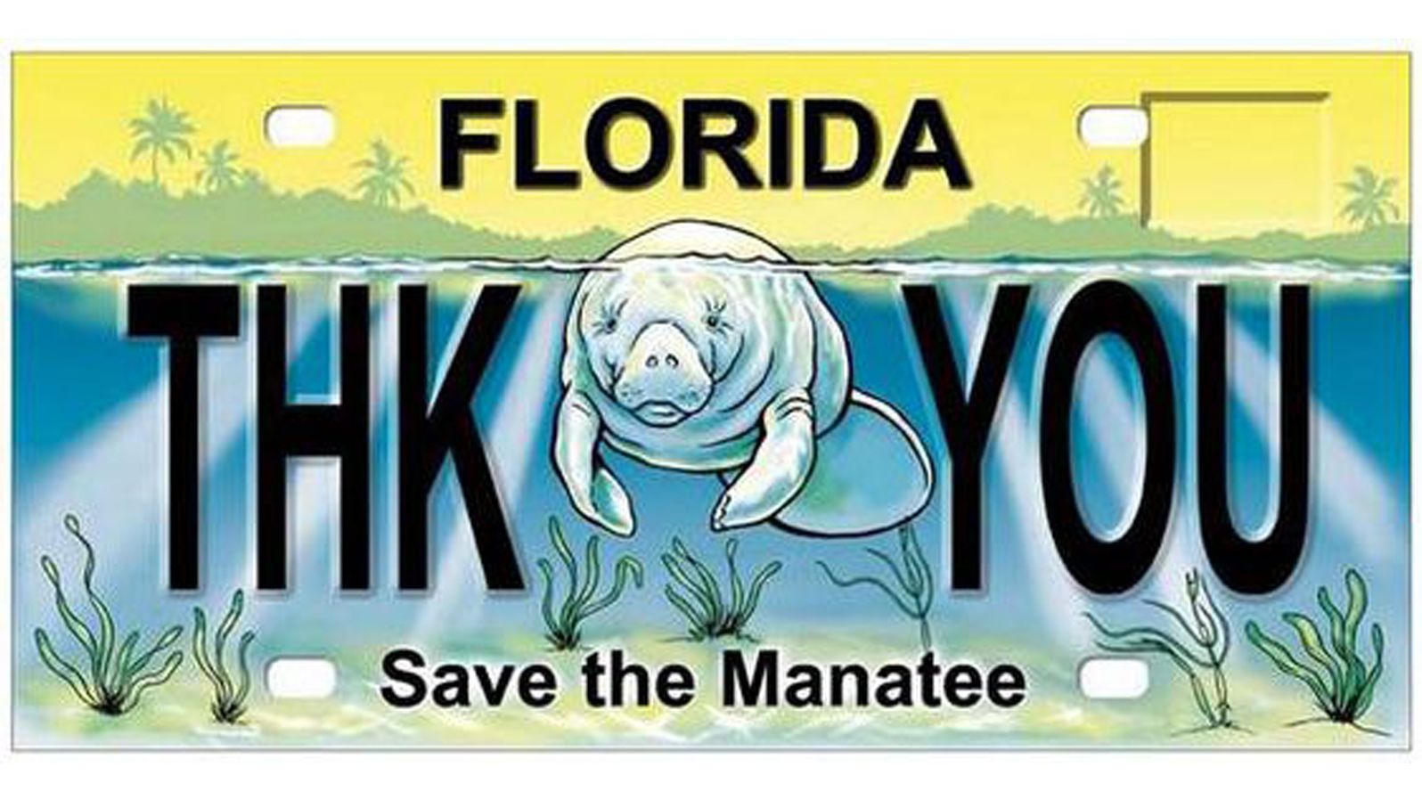 A sample of the "Save the Manatee" plate, used to raise money for manatee protection.