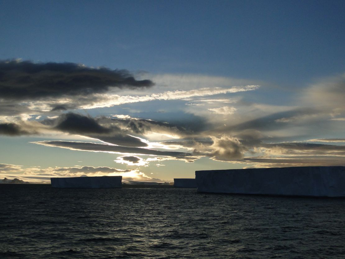 A show of icebergs and light at 11pm in Antarctica.