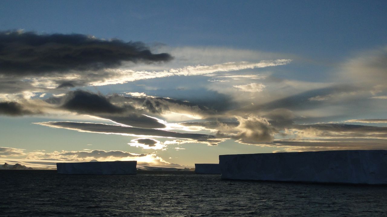 A show of icebergs and light at 11pm in Antarctica.