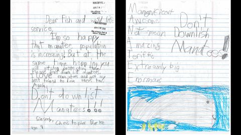 Christopher Burke, 9, pleaded for officials to keep the current status: "I'm so happy that manatee population is increasing! But at the same time hopping you will not stop protecting them! Please don't down list manatees. I LOVE manatees and got my best friend to love them too."