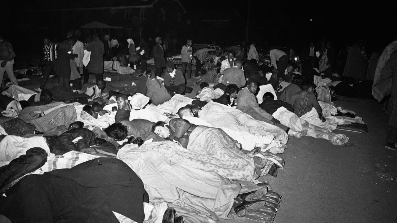Protesters sleep on a Selma street on March 11.
