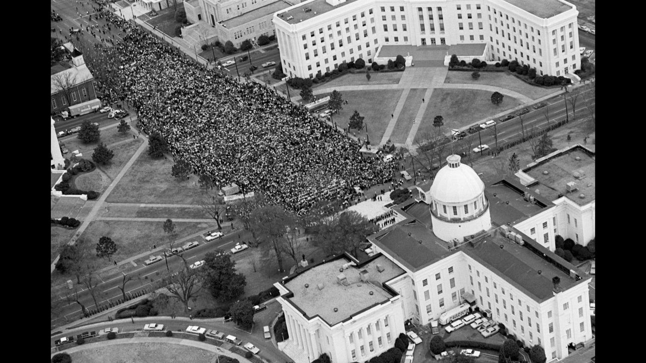 Marchers arrive at the Alabama State Capitol in Montgomery. A few months later, President Johnson signed the Voting Rights Act, which ensured that everyone's right to vote would be protected and enforced.