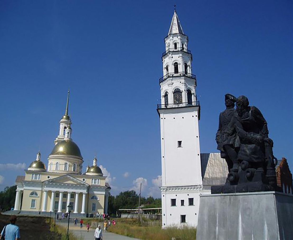 The 189 foot (58 meter) Demidov Tower -- better known as the "Leaning Tower of Neviansk" -- in Russia has an obvious lean. The top of the tower is tilted 7.2 feet (2.2 meters) from the center, an incline of approximately 3 degrees. 