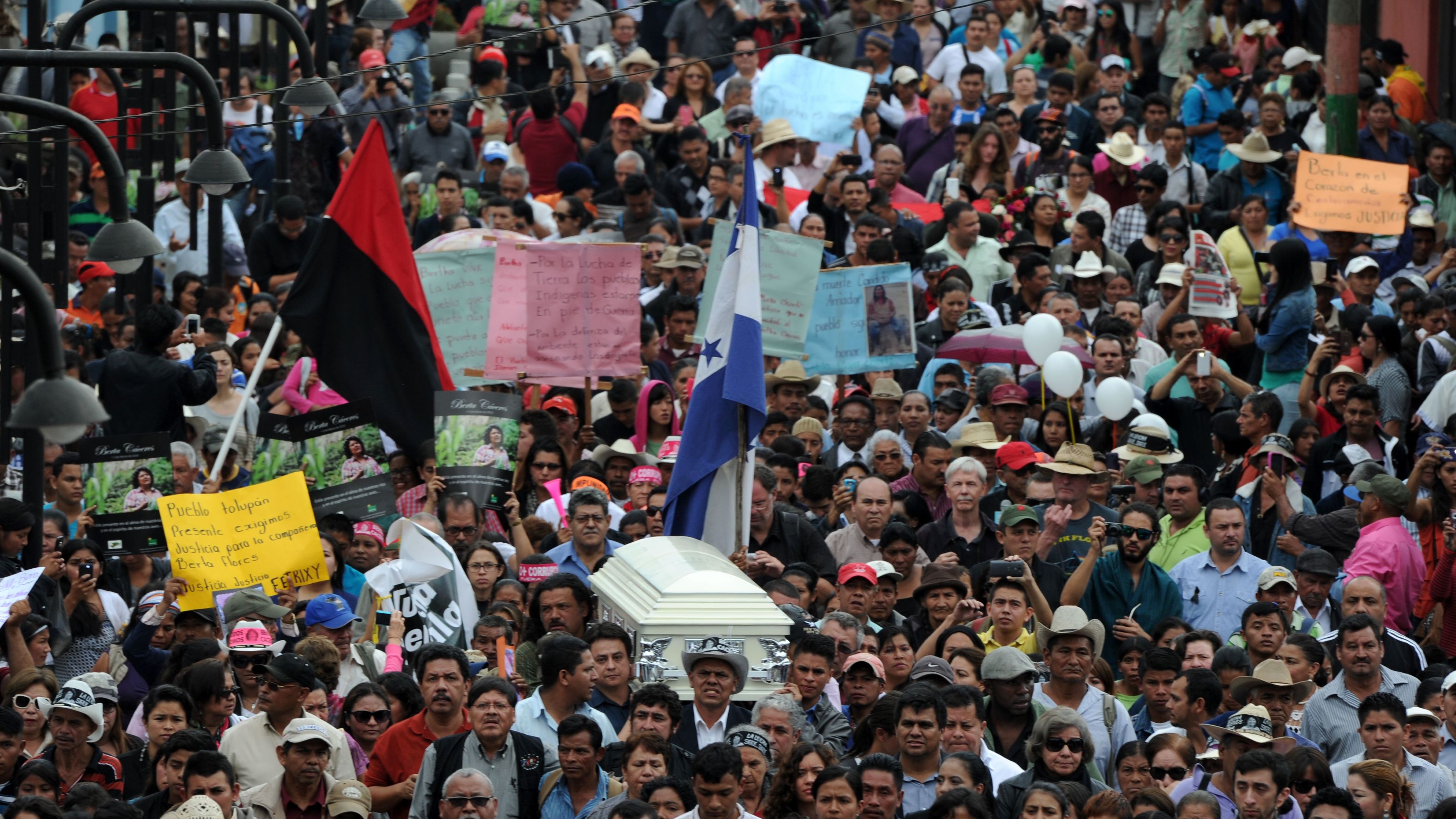 Thousands attend the funeral of Cáceres in her hometown of La Esperanza, Honduras, on March 5, 2016. 