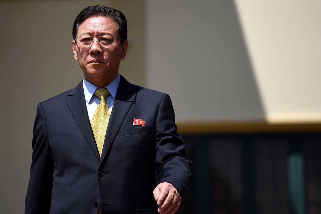 Kang Chol, North Korea's ambassador to Malaysia, walks to address journalists outside the North Korean Embassy in Kuala Lumpur on Monday, February 20.