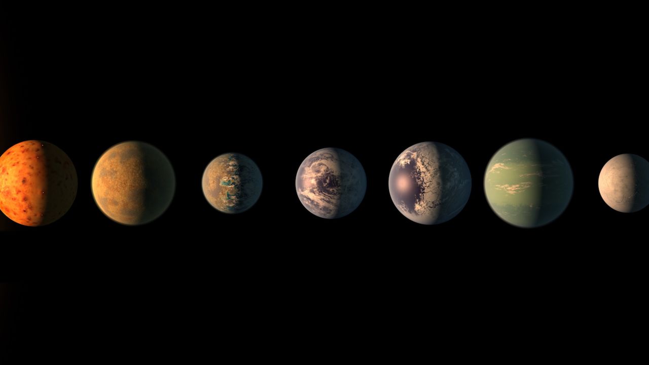This illustration shows the planets of the Trappist-1 system.