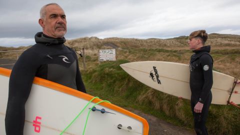 Alan Coyne (left) and Darragh Flynn from the West Coast Surf Club fear the wall would change the unique tidal system in Doughmore Bay, which attracts surfers from around the world.