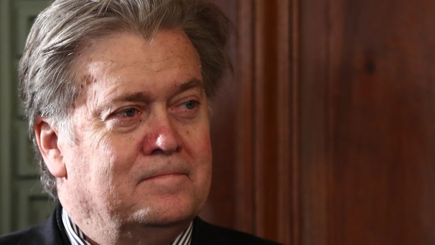 WASHINGTON, DC - JANUARY 25: (AFP-OUT) Steve Bannon, Chief Strategist and Senior Counselor to U.S. President Donald Trump attends the swearing in ceremony for Nikki Haley as the U.S. Ambassador to the United Nations January 25, 2017 in Washington, DC. Haley was formerly the Governor of South Carolina. (Photo by Win McNamee/Getty Images)