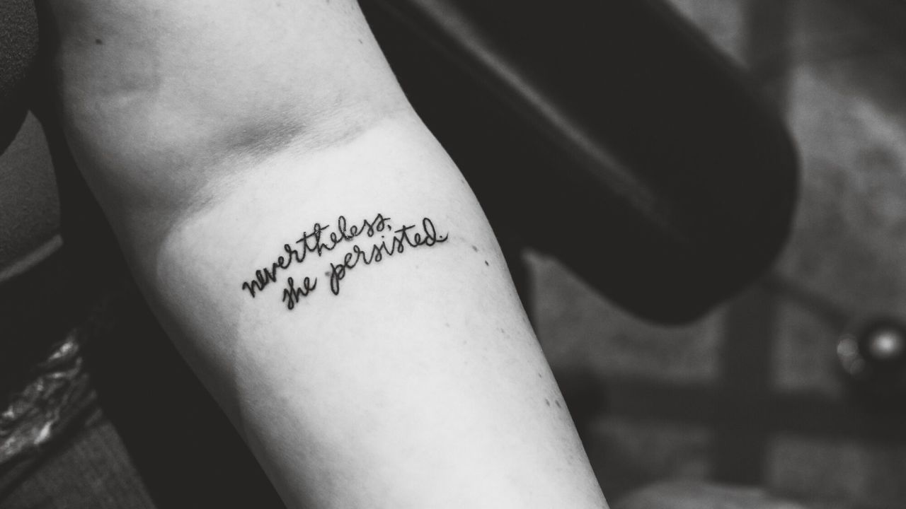More than 100 people waited in line at Brass Knuckle Tattoo Studio in Minneapolis, Minnesota, to get a tattoo of the Mitch McConnell quote, "nevertheless, she persisted." 