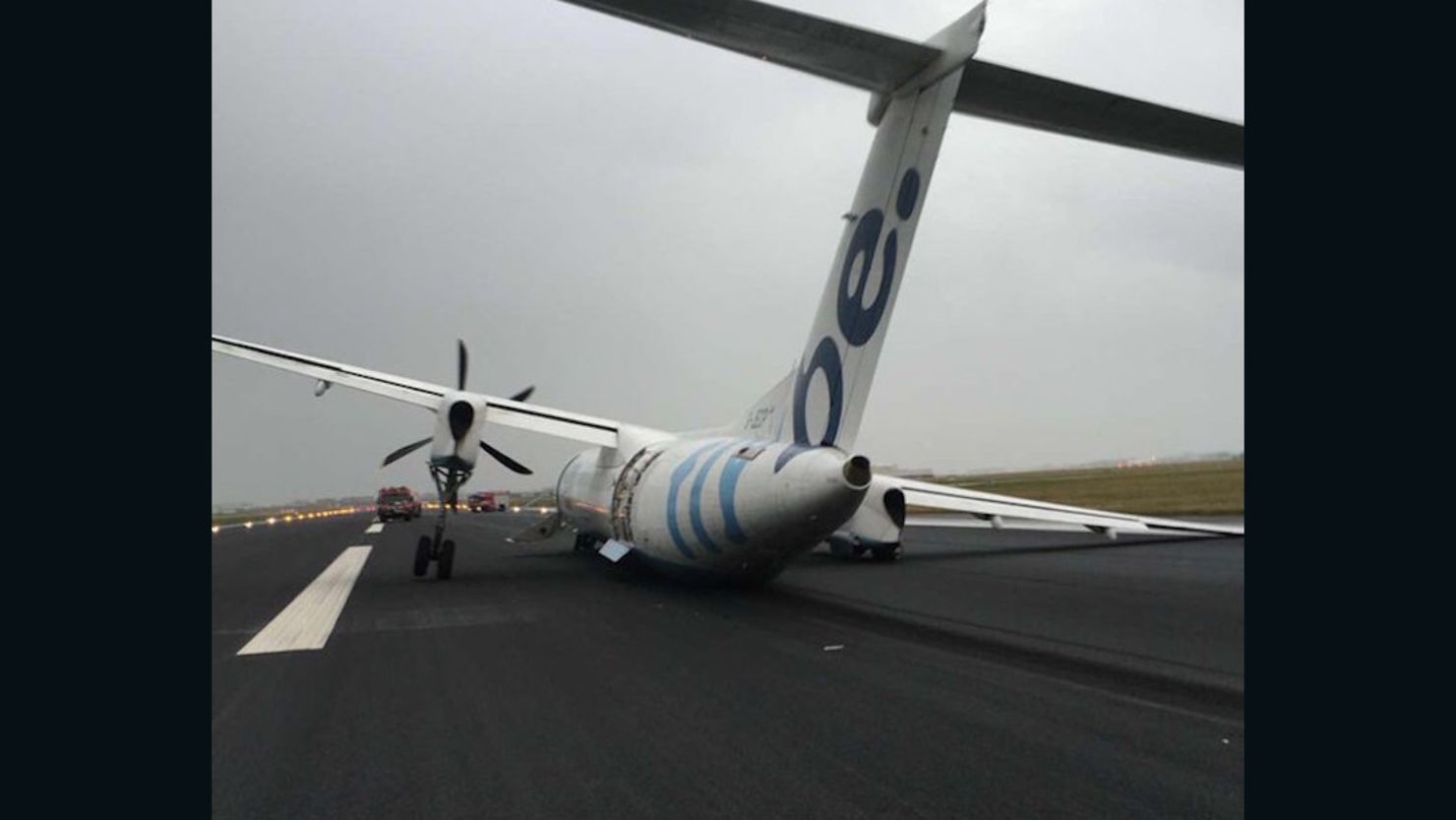 A plane's landing gear collapsed upon landing in Amsterdam.