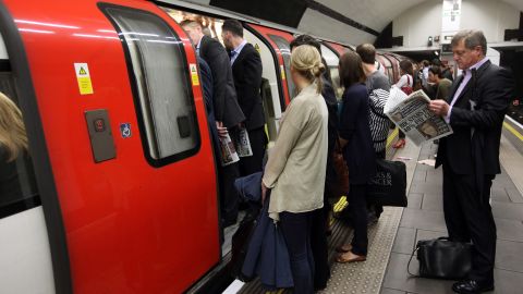 LONDON, ENGLAND - JUNE 11:  Commuters are unable to board a full tube train in Clapham Common station on one of the few London Underground services operating through the RMT Union's tube strike on June 11, 2009 in London, England. A 48 hour strike began at 7pm on Tuesday after discussions over pay and working conditions between London Underground bosses and the RMT Union failed to reach a conclusion.  (Photo by Oli Scarff/Getty Images)