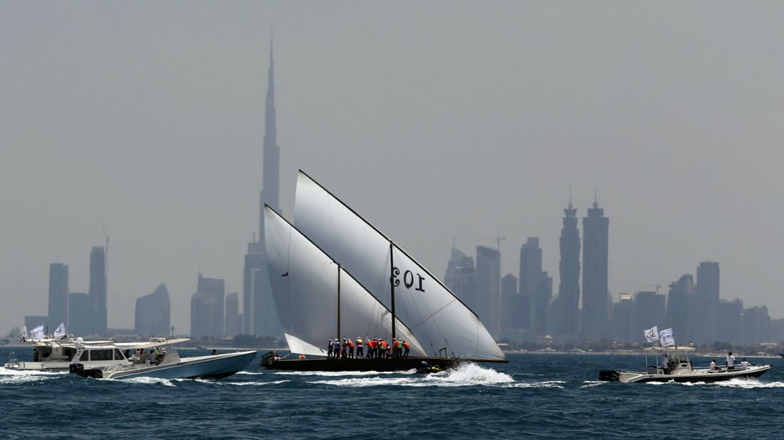 Starting at Sir Bu Nair Island near the Iranian coast, the race finishes at the Dubai International Marine Club and is held in honor of the pearl divers who depended on the boats for their trade for centuries.