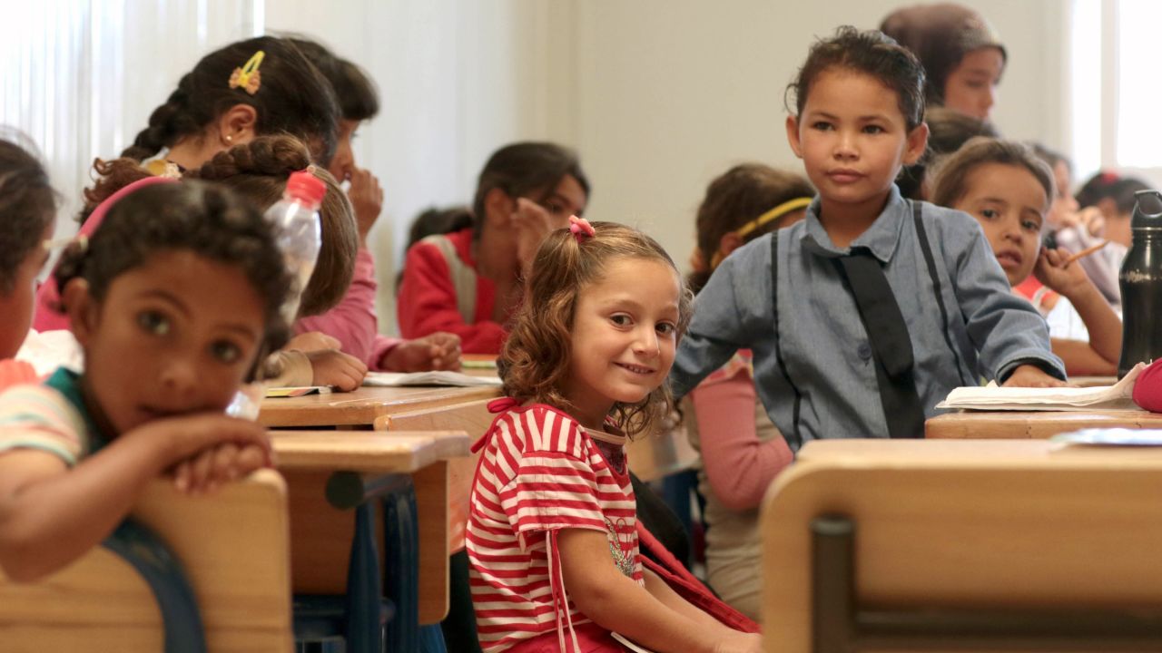 Children sit in a classroom at the UN-run school in Za'atari camp for Syrian refugees in Jordan.