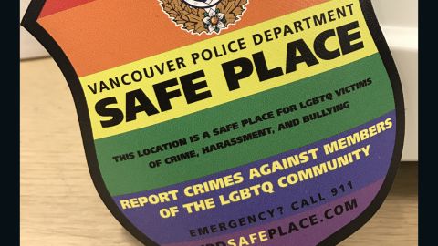 Safe Place stickers identify businesses as places where hate crime victims can shelter while waiting for police.