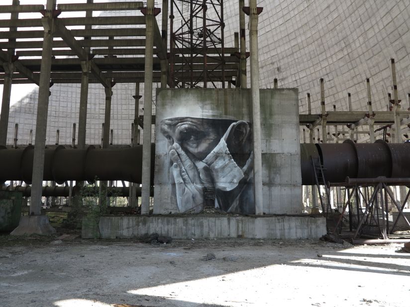 A mural painted inside Chernobyl Reactor number five to mark the 30th anniversary of the nuclear disaster at Chernobyl in Ukraine.