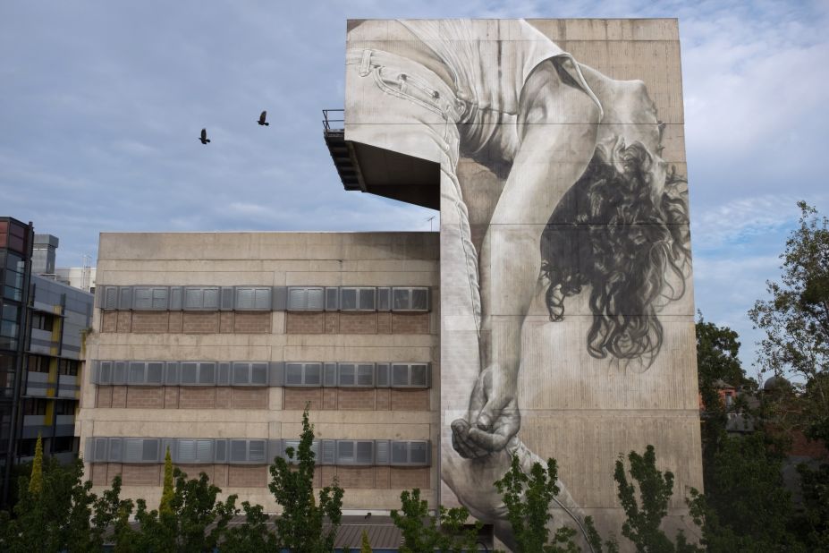 Contemporary dancer Anna Seymour depicted on an exterior wall of Melbourne Polytechnic's Prahran Campus in Victoria, Australia.