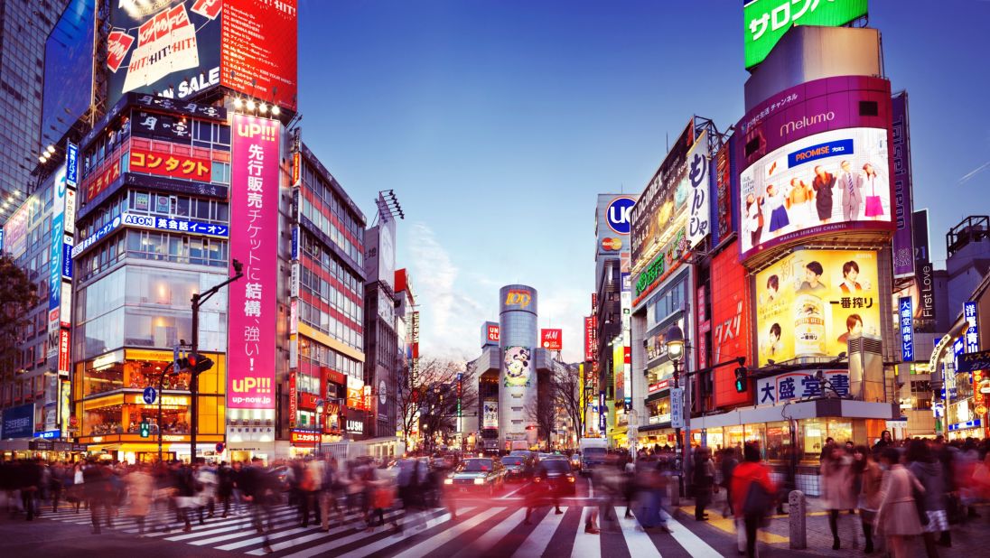 <strong>Shibuya, Tokyo: </strong>Once a tangle of neon signs, Shibuya is now lit by higher-wattage electronic billboards screaming in every hue that a pixel can take.