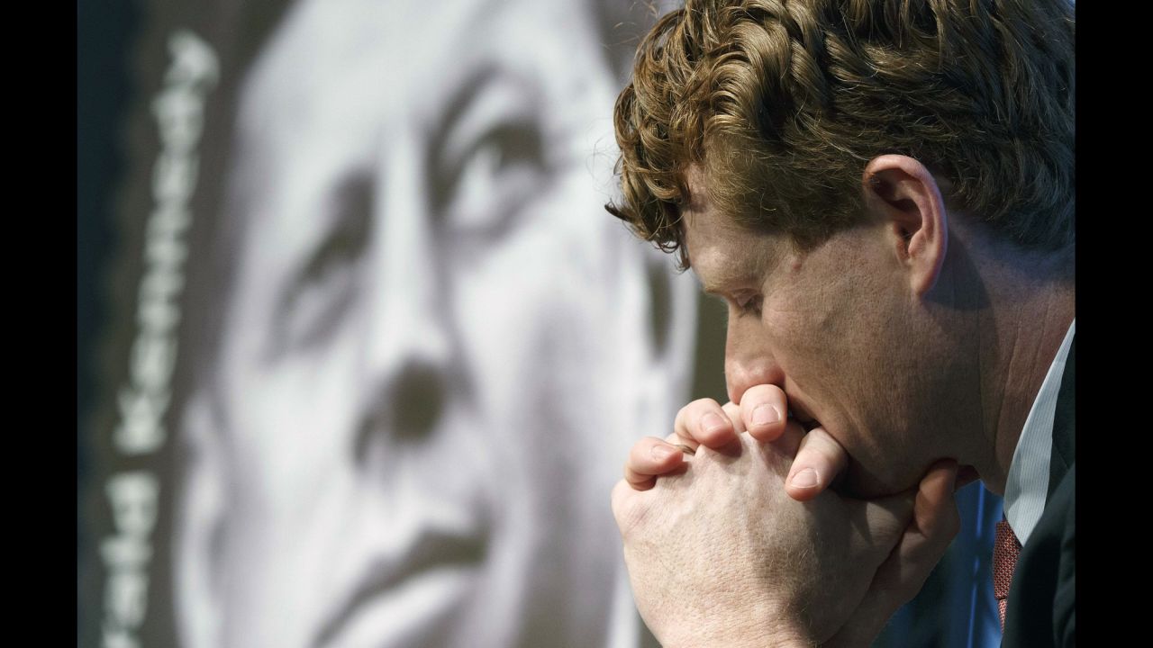 US Rep. Joe Kennedy III attends the dedication ceremony for the John F. Kennedy centennial stamp, which was unveiled in Boston on Monday, February 20. The former US president is Joe Kennedy's great-uncle.