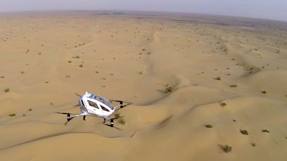 The so-called Autonomous Aerial Vehicle (AAV) has been seen hovering over the sand dunes at an airfield in Dubai during test flights this winter.