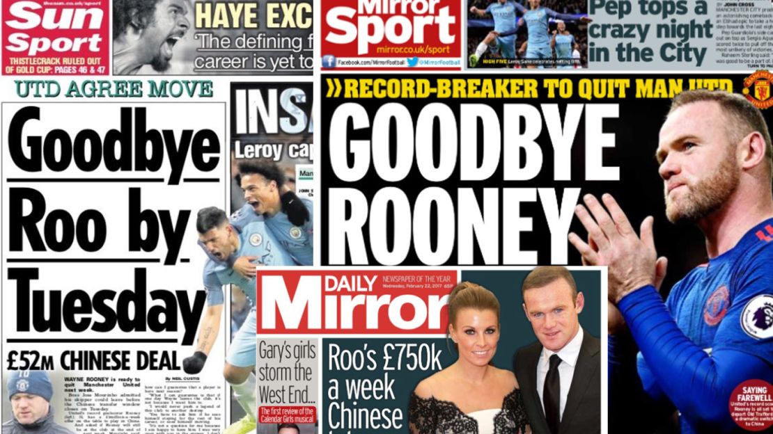Reports in some British newspapers said Rooney was on the verge of a big-money move to China