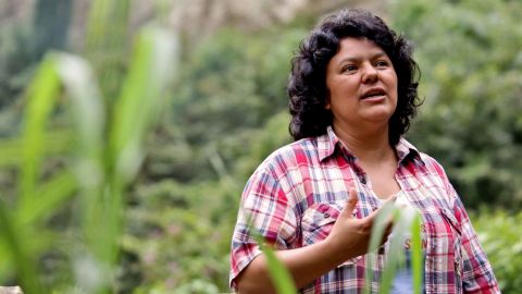 Berta Caceres at the banks of the Gualcarque River in the Rio Blanco region of western Honduras.