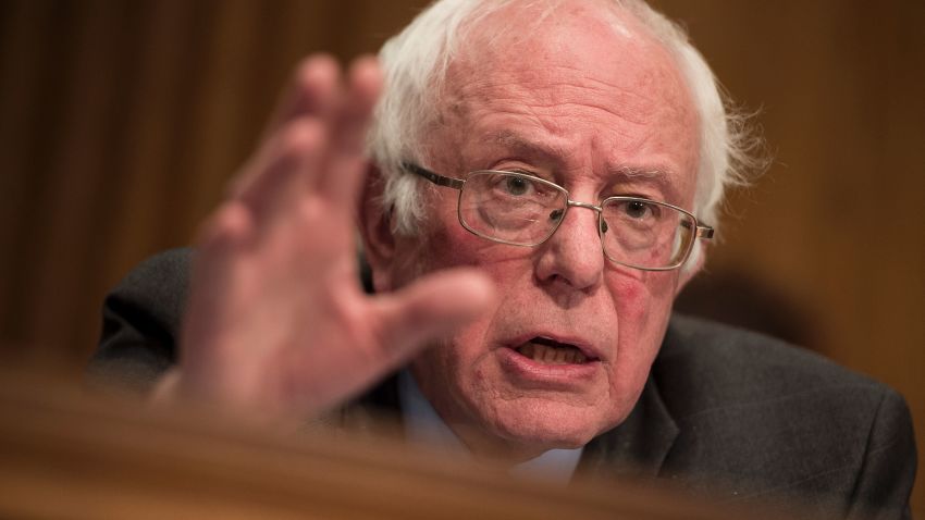 Senator Bernard Sanders asks questions to Betsy DeVos during her confirmation hearing for Secretary of Education before the Senate Health, Education, Labor, and Pensions Committee on Capitol Hill January 17, 2017 in Washington, DC.