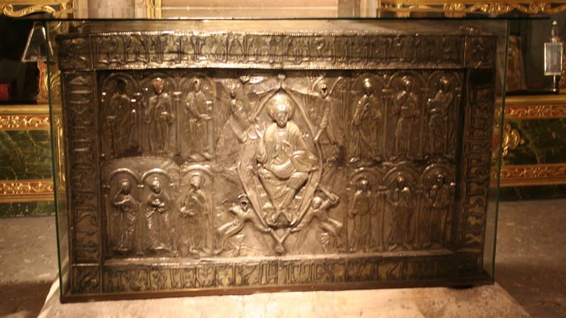 Meaning "sweat cloth" in Latin, the Sudarium of Oviedo is a bloodstained piece of cloth that was allegedly used to wrap the head of Jesus after his crucifixion. Today, the relic is kept in a chest in the Cathedral of San Salvador in Oviedo, Spain.