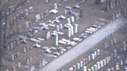 Another view of toppled headstones in Mt. Carmel cemetery.