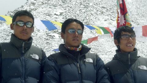 Pemba Dorje Sherpa (center), Nima Gyalzen Sherpa (left) and Phurba Tenzing Sherpa (right). Many Sherpas are named after the day of the week.