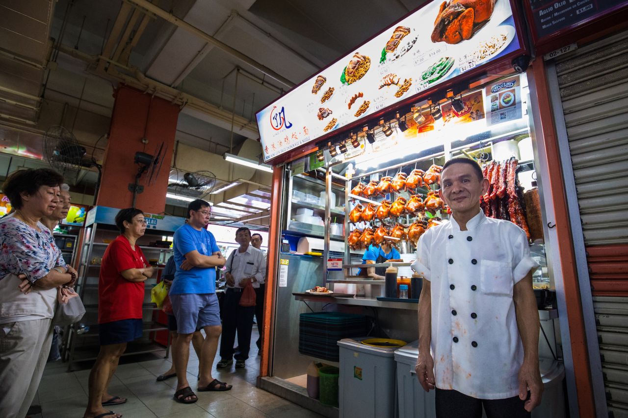 <strong>Hours-long waits:</strong> Meng says customers at his original stall (pictured) are more patient. Diners will reportedly wait for several hours to experience his famous fare.   