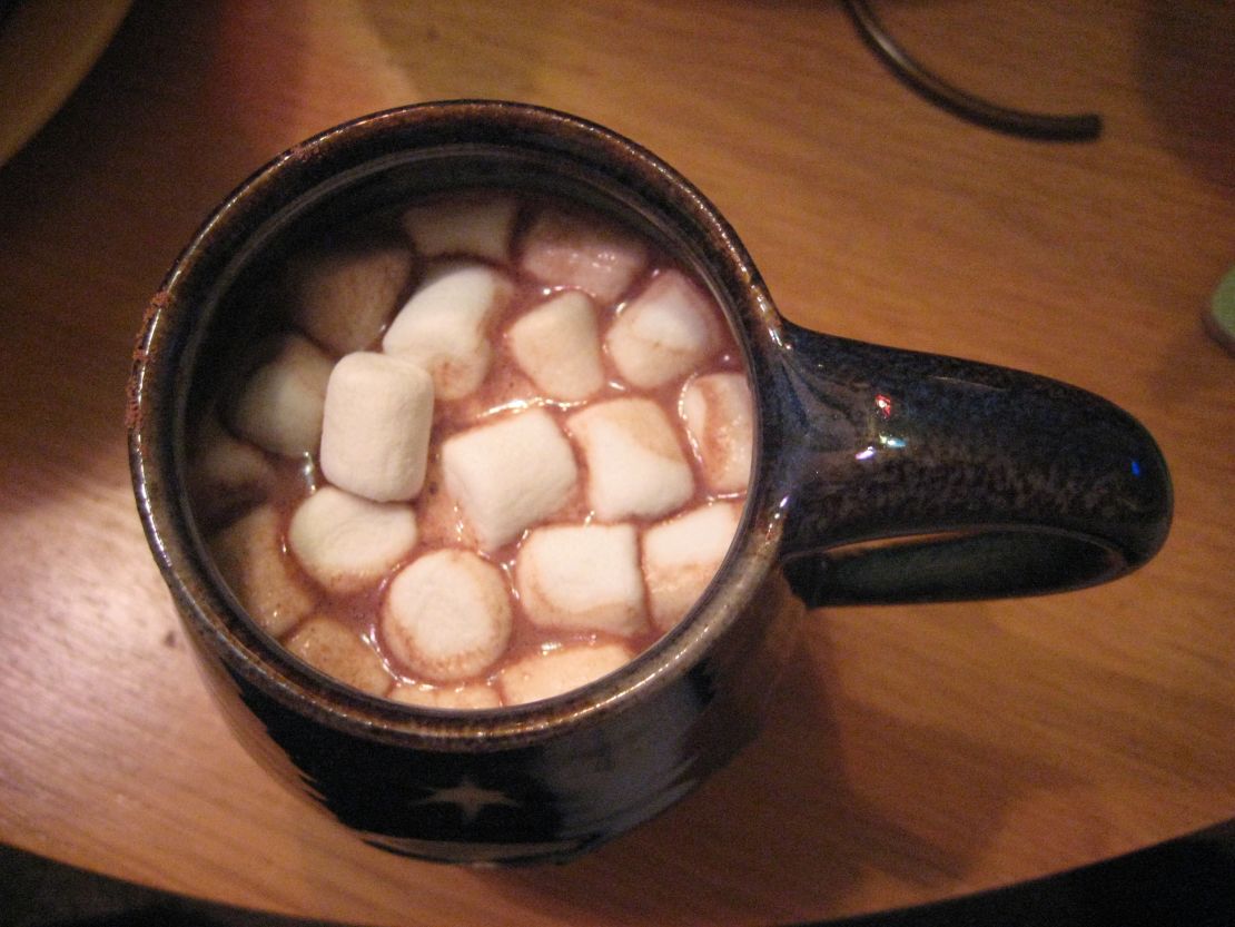 Cosy up with hot chocolate and marshmallows.